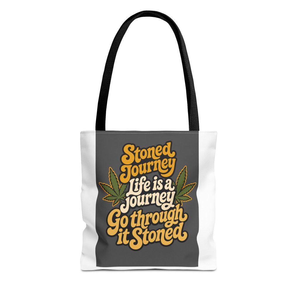 House Drop 10-2 canvas tote bag with Stoned Journey graphic