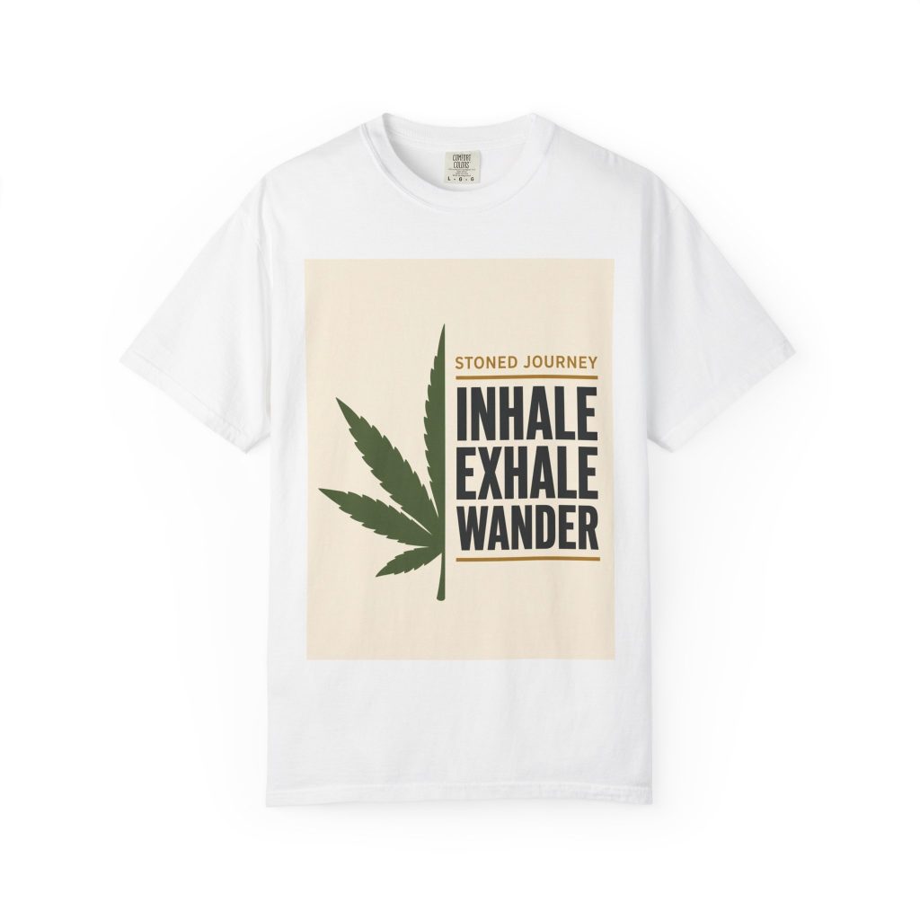 unisex Comfort Colors graphic tee featuring Inhale Exhale Wander cannabis streetwear art