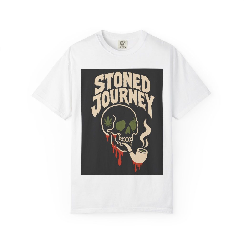 unisex Comfort Colors graphic tee featuring Metal Pipe Skull cannabis streetwear art
