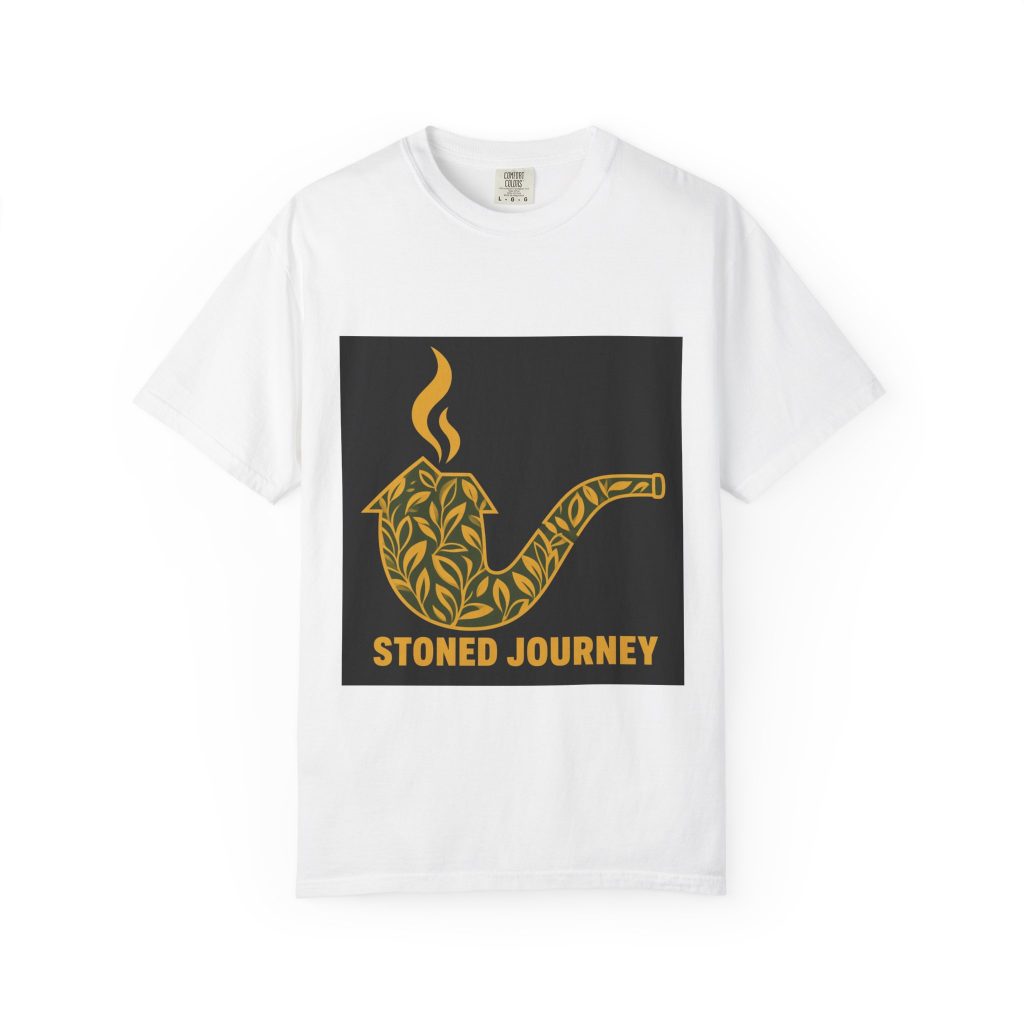 unisex Comfort Colors graphic tee featuring Leaf-Filled Pipe Silhouette cannabis streetwear art