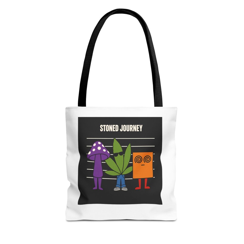 House Drop 8-4 canvas tote bag with Stoned Journey graphic
