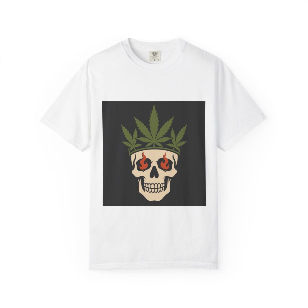 unisex Comfort Colors graphic tee featuring Skull With Leaf Crown cannabis streetwear art