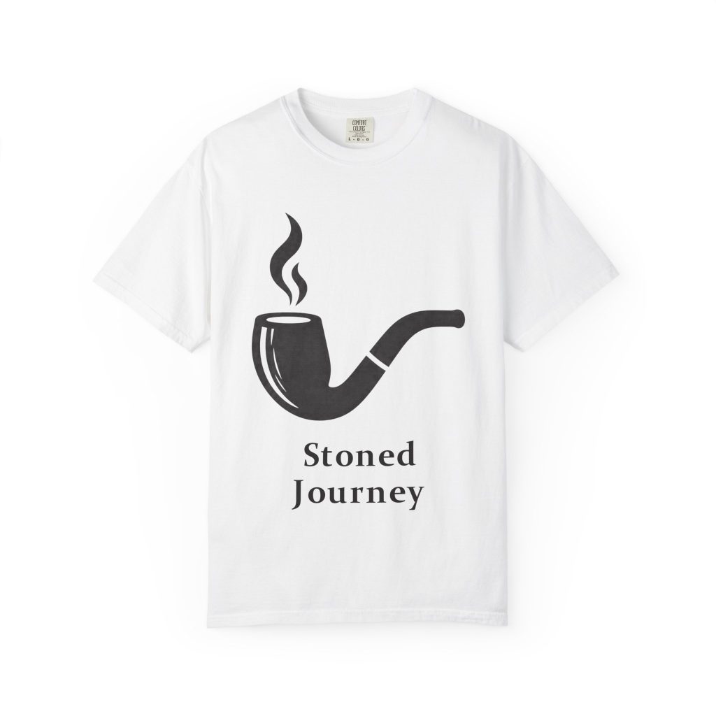 unisex Comfort Colors graphic tee featuring Smoking Pipe Illustration Stoned Journey cannabis streetwear art